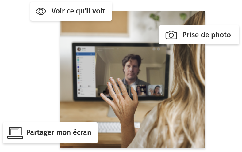Conseiller client guidant un utilisateur en direct via visio-assistance Speakylink depuis un PC